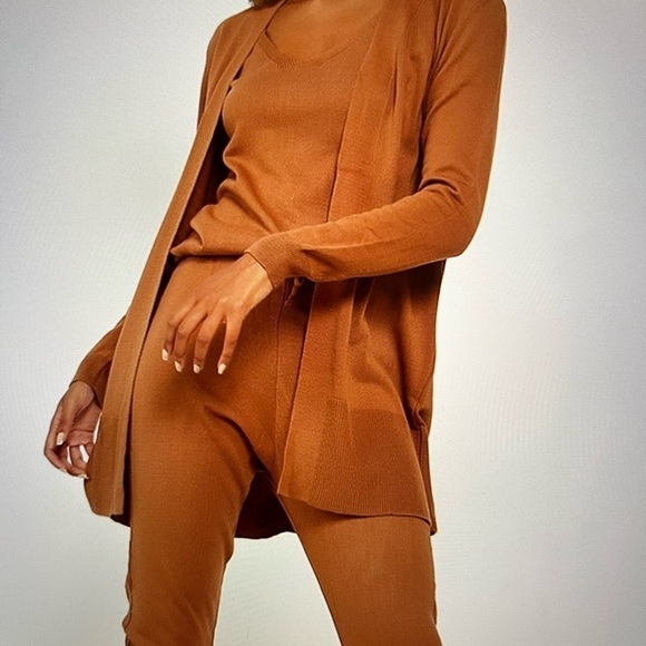 CCK Style Junior Brown Ribbed Wool- Blend  Open Cardigan Set , Size XL - Picture 2 of 7